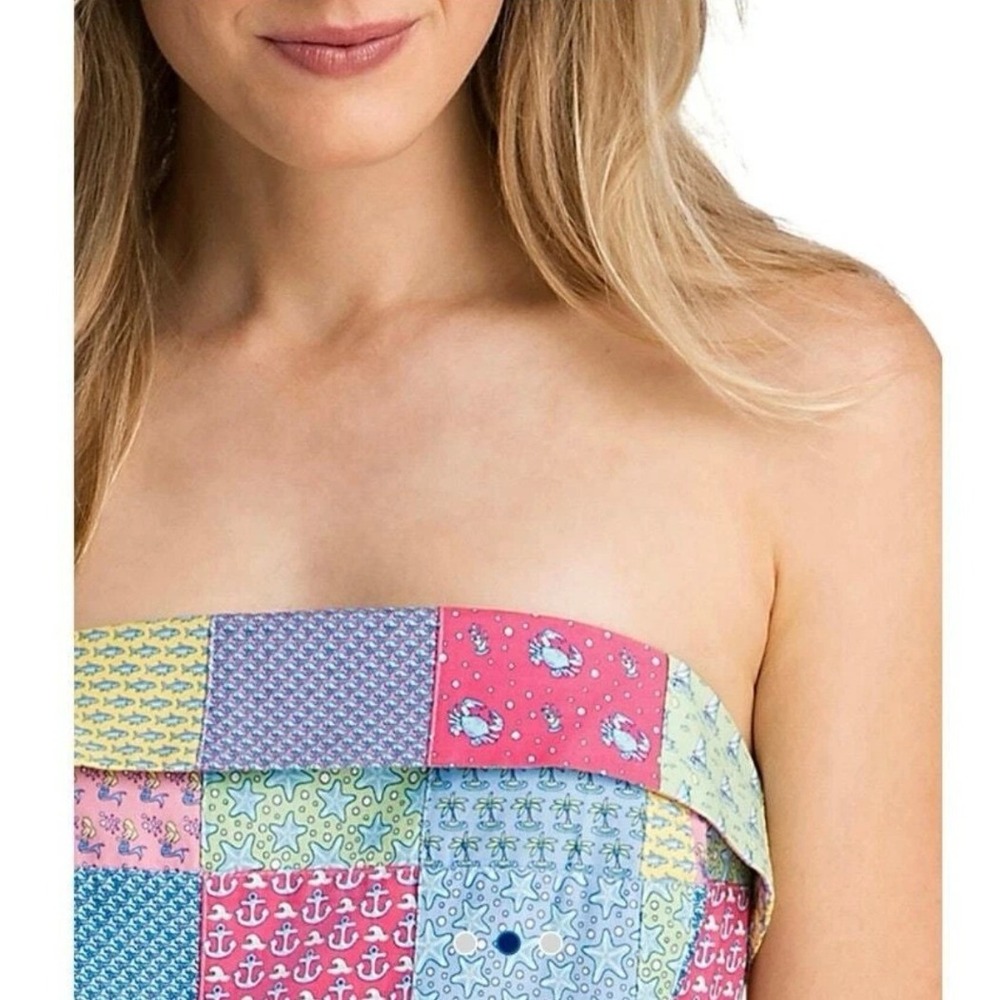 Vineyard Vines Strapless Dress Women's 12 Patchwork Nautical Multicolor Lined - Picture 11 of 12
